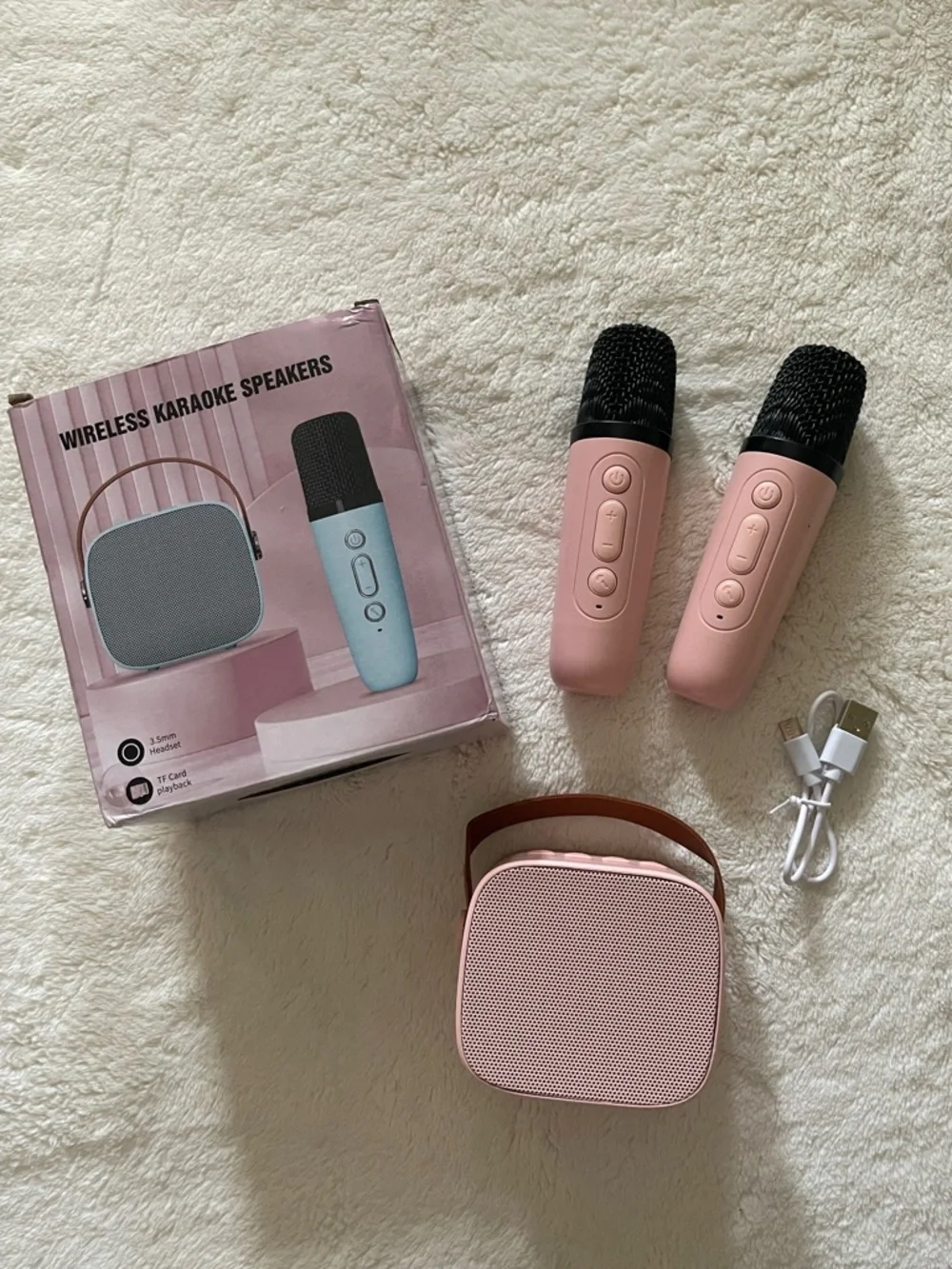 Wireless Karaoke Speaker Set with Dual Pink Microphones - Picture 1 of 2